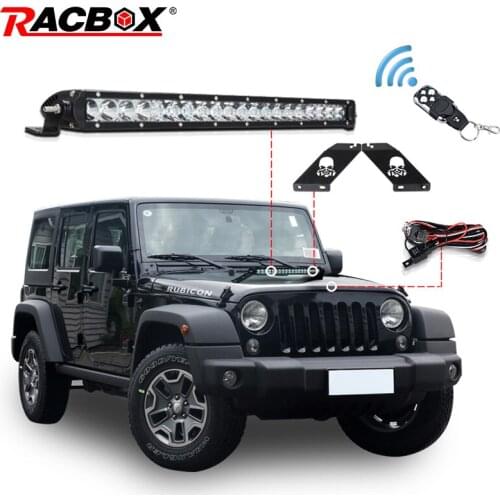 20 inch 100W Combo Beam Offroad LED Light Bar + Remote Controller + Wring Harness + Mount Bracket For Jeep Wrangler JK 2007-2017