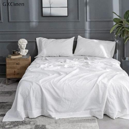 4PC Sheet Set 100% Linen US Size 2pc Envelope Pillowcase, 1pc Fitted Sheet, 1pc Top Sheet American 4PCS Bedding Set Enzyme Wash