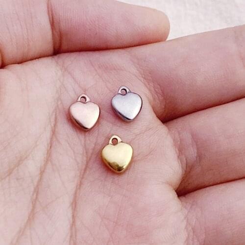 50pc 7*8mm Mirror polish Stainless Steel Small Mini heart shape Charm For Necklace/bracelet DIY Women Handmade Jewelry Making