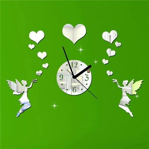 Acrylic double angel love minimalist fashion art wall clock for living room deco , creative DIY personalized watches