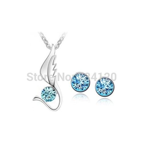 Wholesale austrian crystal Single-winged angel set women wedding necklace+earrings fashion jewelry sets for woman girls gifts