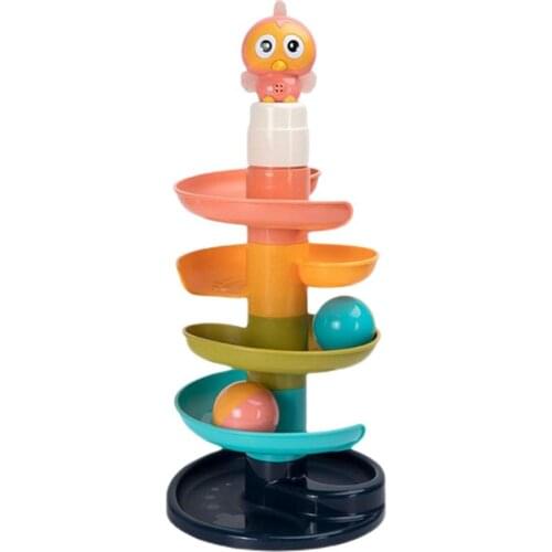 Slides Safe Detachable Colorful Ball Tower Toy Stacking Cup Rainbow Rolling Ball Pile Ring Tower Parent-child Interaction Toys