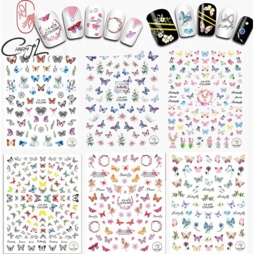 CHNRMJL 16Styles/Pack 10X8CM 3D Nail Butterfly Sticker Holografic Wraps Adhesive Water Stickers Decals DIY Nails Art Decoration