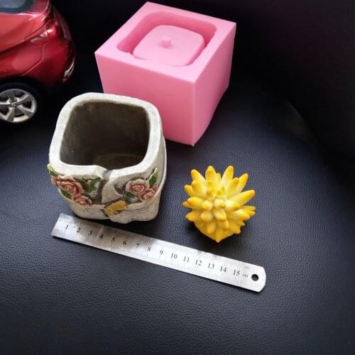 Flower Design Square Flowerpot Silicone Mold for Concrete Pot Molds Succulent Plants Cactus Planting Mould