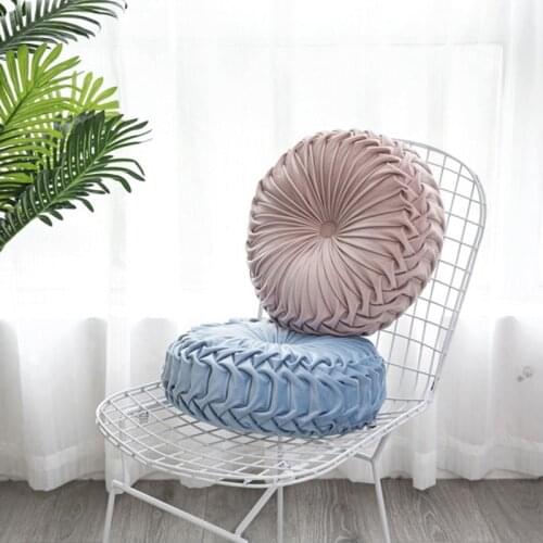 Home Textile Velvet Cushion Pleated Round Solid Color Soft Chair Cushion Home Decor Cushion Pillows Office Cushion
