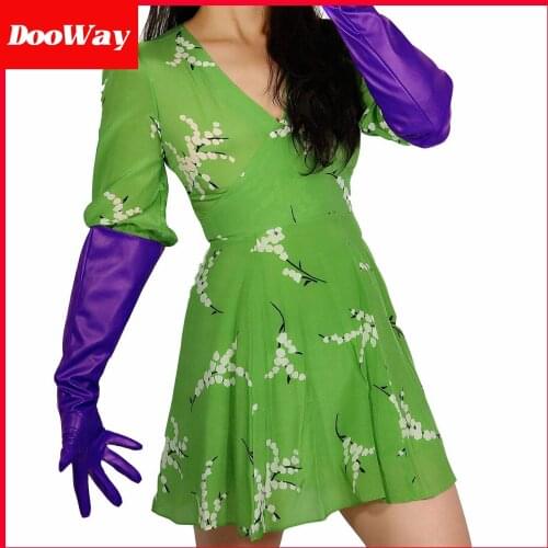 DooWay Womens Fashion Long Dress Gloves Faux sheepskin Wide Sleeve Purple 20-inches