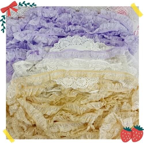4Yards Stretch Elastic Lace Ribbon White Yellow Ruffle Pleat Ribbon Lace Trimmings for Sewing African Lace Fabric DIY