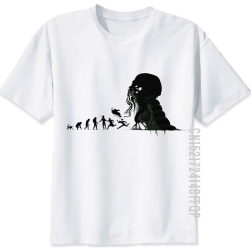 Cthulhu T Shirt Men Lovecraft Novel Unique Designer T-shirt Mans 100% Cotton Tee Shirts Summer High Quality Evolution Clothing
