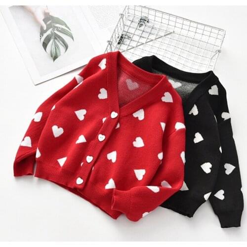 2-6T Cute Cardigan Sweater For Girl Toddler Kid Baby Winter Clothes Long Sleeve Heart Print Sweet Knitwear Elegant Lovely Outfit