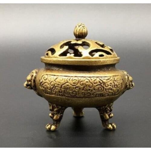 Chinese pure brass Small incense burner small statue
