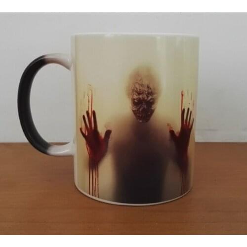 Newest design The walking dead coffee mugs heat Color changing tea cup Magic Mug gift zombie head double sides printing