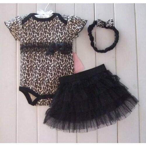 Hooyi Leopard Baby girl clothes Sets Bodysuit Lace Dress headband infant clothing baby girl jumpsuit tutu hairband 3-piece set