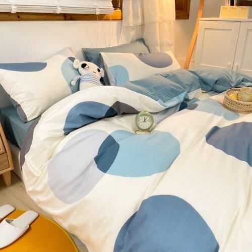 Spring and Summer Bedding Set Cotton Small Fresh Duvet Cover Four-piece Set of Cotton Cartoon Printing Striped Plaid Bedding