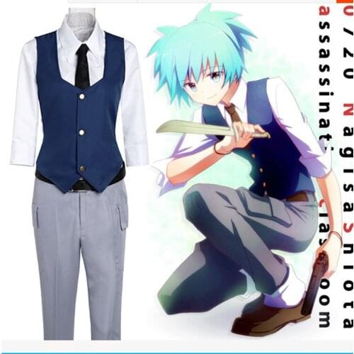 Assassination Classroom Ansatsu Kyoushitsu Shiota Nagisa Cosplay Costumes Unisex Clothes Uniform(Waistcoat + Shirt + Tie + Pant)