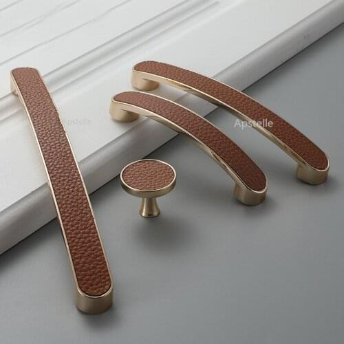 Cupboard Kitchen Pulls Zinc Alloy And Leather Cabinet Drawer Hardware Wardrobe Dresser Handle European Fashion Brown Black