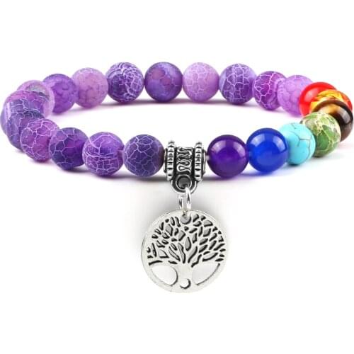 Hot 7 Chakra Healing Bead Bracelet Natural Stone Tree of Life Thread Tibetan Buddhist Charm Bracelet Bangles Women Men Jewelry