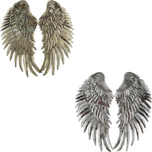 Mamao 4 Color Large Sequin Patch DIY Angel Wings Iron On Patches For Kids Clothes Sew-On Patch Motif Applique Stickers 1pair