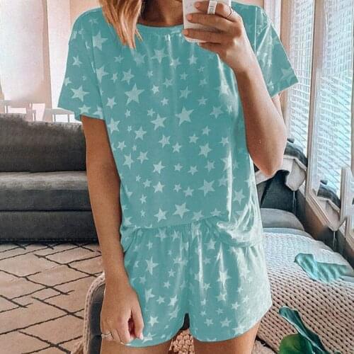 Star Print Lovely Women Sleepwear Suits Summer O-Neck Short Sleeve Shorts Pajamas Female Soft 2020 Loose Casual Female Home Suit