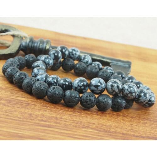 Fashion Mens Snowflake Obsidian Lava Stone Yoga Beaded Stretch Bracelet For Women Men 8mm Natural Stone Beads Jewelry Charm