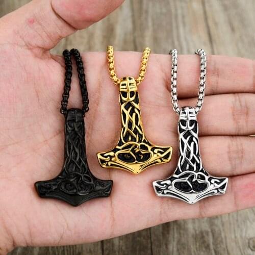 Valily Men Vantage Thors Hammer Mjolnir Pendant Necklace Stainless Steel Norse Viking Necklace Scandinavian Jewelry