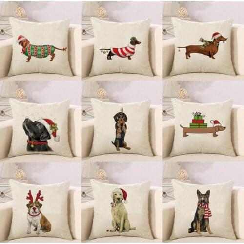 ZENGIA Dachshund Dog Cushion Cover Christmas Pillow Cover Happy Birthday Sausage Dog Pillow Case New Year Gift Home Decoration