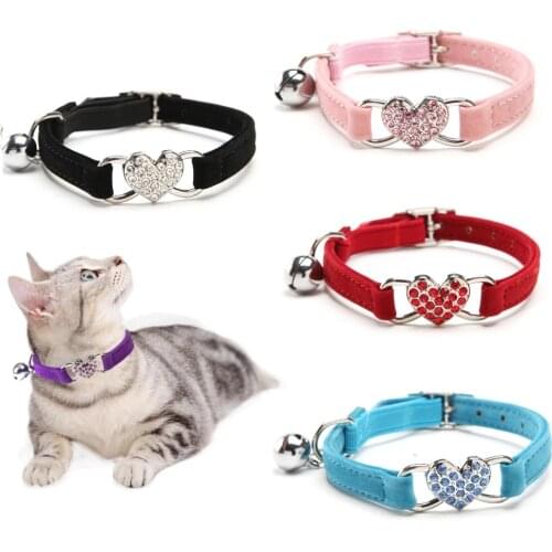 Heart Charm with Bells Dog Collars Safety Elastic Adjustable Soft Velvet Material 8 Colors Product for Small Pet Cat Accessories
