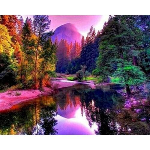 Full Drill Landscape Mosaic Square Diamond Painting Colored Tree Diamond Embroidery Cross Stitch Kits Diamond Art Rhinestones