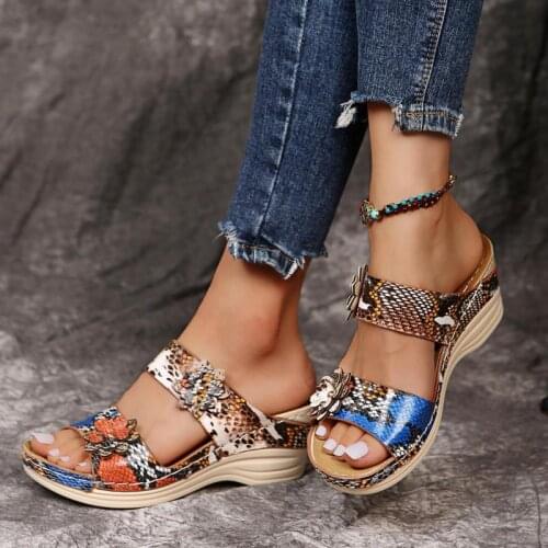 Women Slippers Summer Fashion Sexy Snake Print Wedge Casual Sandals Open Toe Breathable Thick Sole Beach Shoes Wedges Slippers43