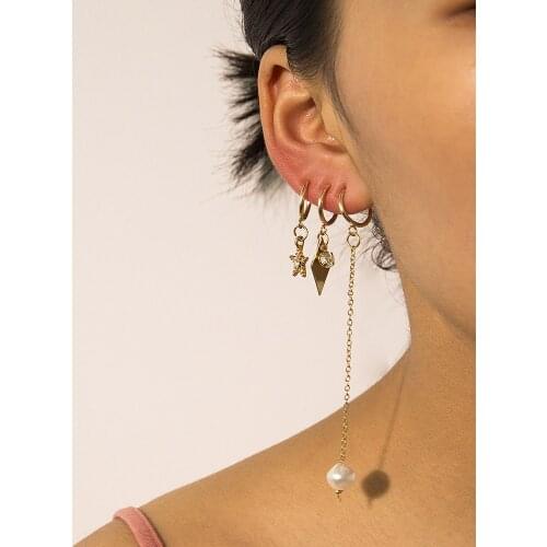 Boho Vintage Geometric Drop Earrings For Women 2020 Crystal Star Geometric Faux Pearl Pendant Earring Set Female Jewelry Gift