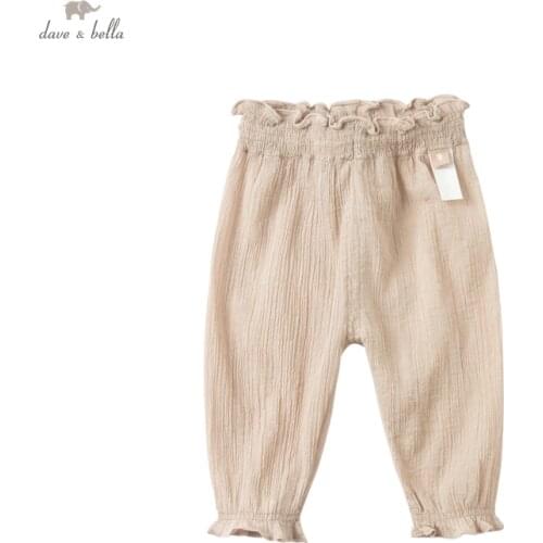 DB17290 dave bella spring baby unisex fashion solid pants children full length kids pants infant toddler trousers