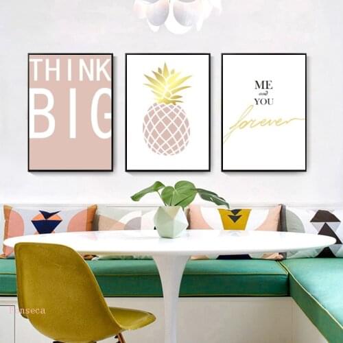 Nordic Home Decorative Canvas Painting Cartoon Dog Pink Pineapple Poster Me & You Romantic Quotes Print Wall Art Pictures