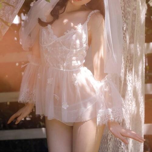 First Love Sexy Pure Wedding Lingerie Underwear Women Pajamas Lace Beautiful Back Strap Nightdress with Panty Dropshipping