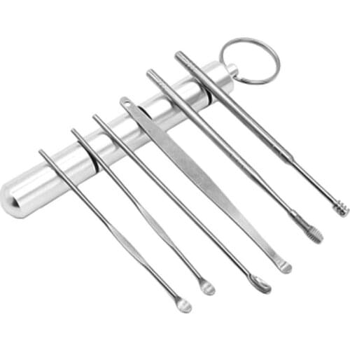 6 Pcs/Set Steel Ear Pick Spoon Ear Wax Removal Cleaner Portable Ear Pick Ear Care Cleaning Tool