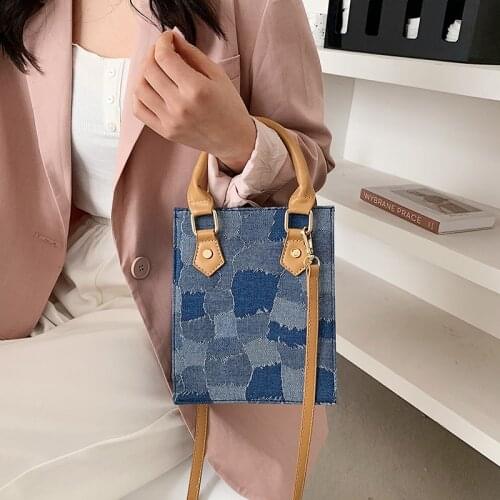 Beggars' Bag Womens Bag Early Summer 2021 New Fashionable Denim Hand-held Cross Carrying Tote Small Square Bag Handbag