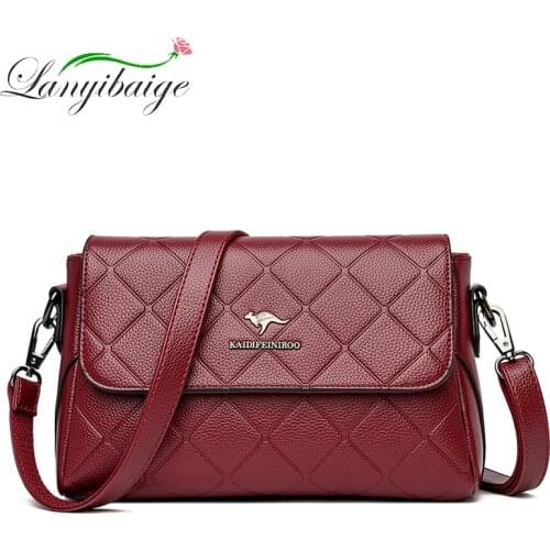 Vintage Handbag Womens 2021 Large Capacity Ladies Messenger Bag Rhombus Pattern Handbag High Quality Soft Leather Shoulder Bag