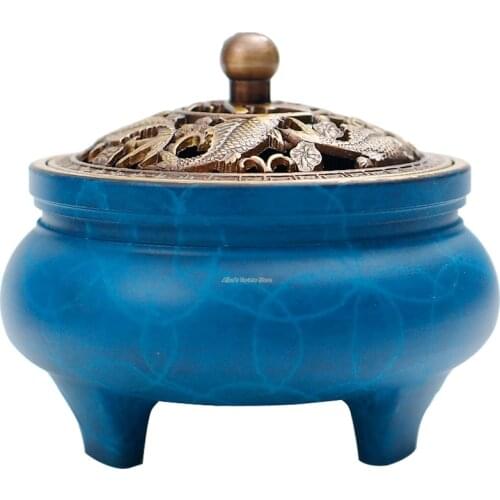 Vintage Hot tinting bluing Metal Blue Brass Copper Coils incense Zinc Alloy Censer Thurible burner Coil Incense burner Incensory