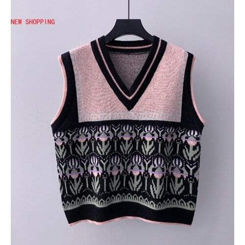 Vintage Fashion Sweater Vest V Neck Vintage Knitted Vests Sleeveless Women Ugly Sweater Black Top Casual Pullover Jumper 2021