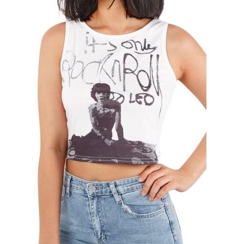 Women Summer Tank Tops, Adults Casual Letter Skin-friendly Human Figure Print Round Neck Sexy and Stylish Pullover
