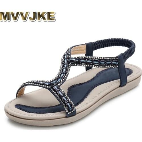 MVVJKE Summer Women Gladiator Flats Sandals Shoes Woman Casual Bohemia Light Crystal Bead Flip flop Female Beach Sandals