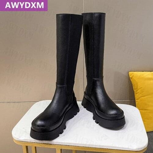 Platform Sexy Warm Snow Shoes New Mid Heels Knee High 2021 Winter Fashion Chelsea Boots Women Goth Gladiator Motorcycle Botas