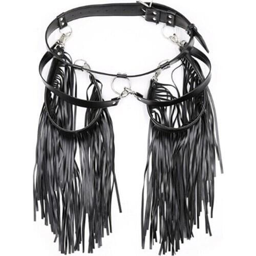 72-90cm Women PU Leather Waistband Waist Belt Skirt Harness Tassel Adjustable Fringe
