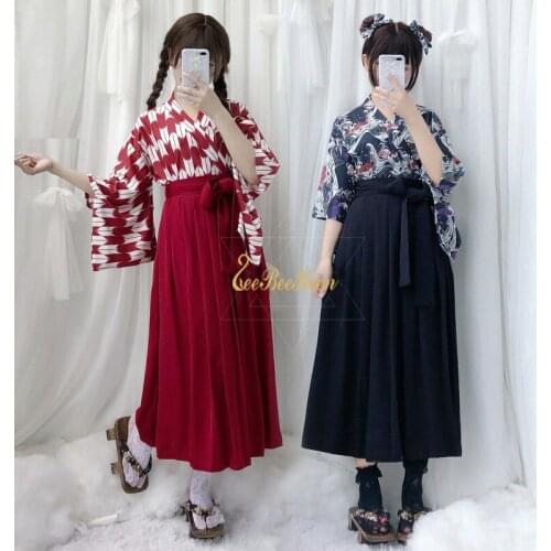 Adlt Print Modified Kimono Pleated Skirt Girls Skirt Japanese Kimono Anime Cosplay kimono Game Cosplay Costume For Women