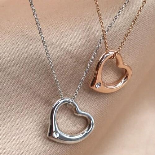 Women heart style zircon shiny gold plated chain necklace mother day gift jewelry