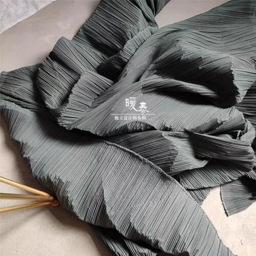 Stiff Pleated Fabric Miyake Folds Greyish Green DIY Patchwork Art Painting Decor Clothes Pants Skirt Dress Designer Fabric