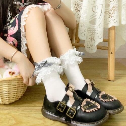 2pairs/lot lovely girl Autumn and winter cotton lace bow Student style lolita cosplay vintage socks