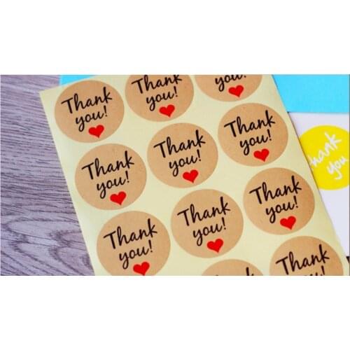 240pcs DIY Scrapbooking Thank You Heart Kraft Sticker Cookie/Cake/Party Gift Package Stickers Sweets Party Seal Sticker 35mm