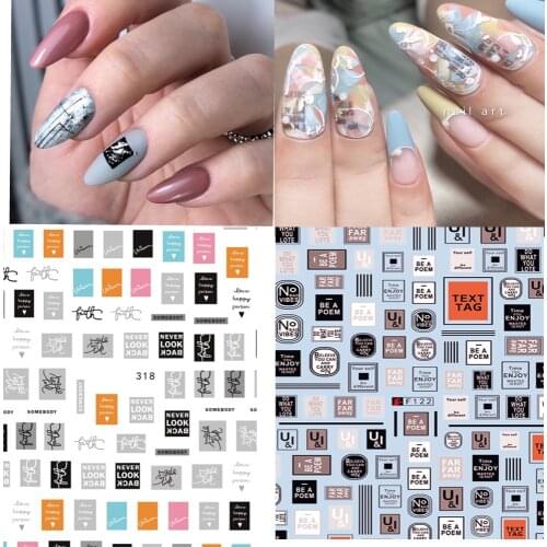 New arrived 3D Nail Stickers Decals 1 sheet square black letter geometric Adhesive Stickers Nail Art Tattoo Decoration Z0172