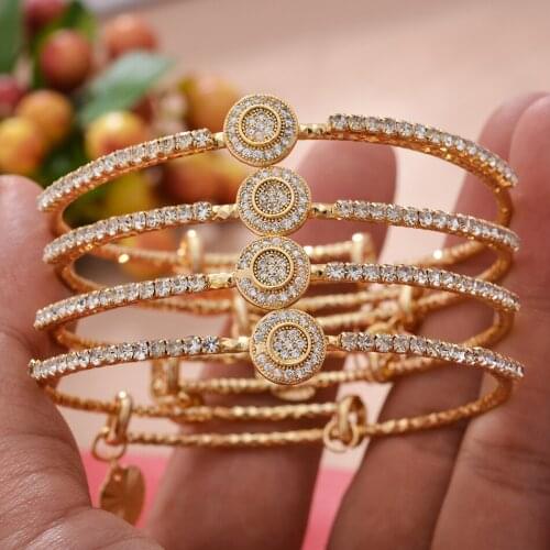 4pcs/Lot Gold Color Bangels For Women Girls Dubai Micro-mosaic Bracelet Jewelry Arab Middle Eastern African Copper Bangle