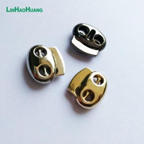 50pcs/lot small oval metal alloy stoppers toggle cord locks Drawstring lock with two holes silver / black /Gold 2017030601