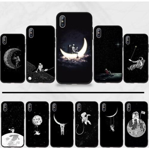 Black White Moon Stars Space Astronaut Phone Case for iPhone 11 12 pro XS MAX 8 7 6 6S Plus X 5S SE 2020 XR